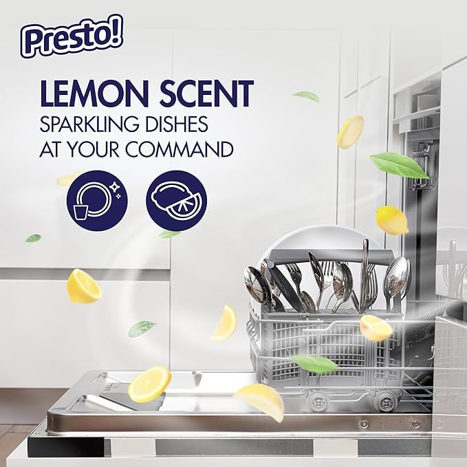 Amazon Brand - Presto! Triple Action Dishwasher Pacs, Lemon Scent, 70 Count