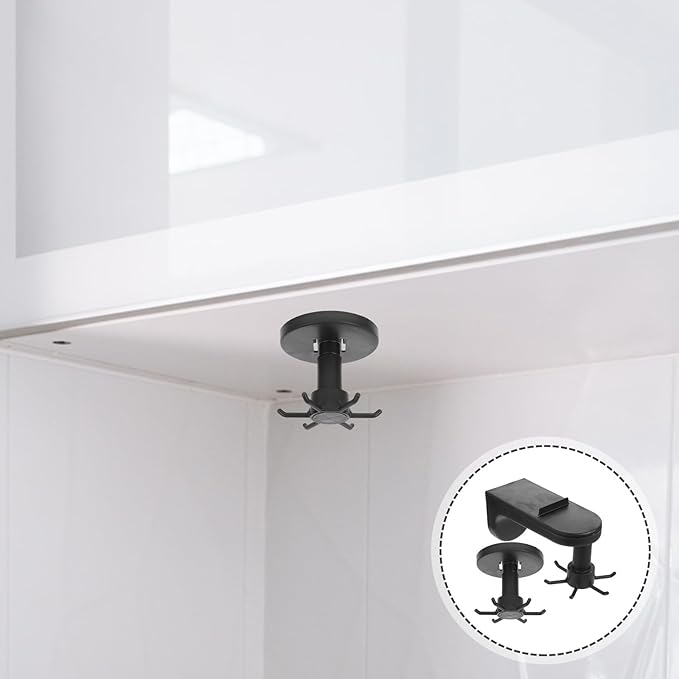Uonlytech 2pcs Wall Mounted Kitchen Utensil Hooks 360° Rotating Six-Claw Non-Punch Storage Hangers Under Cabinet Hanging Organizer Black for Kitchen Storage
