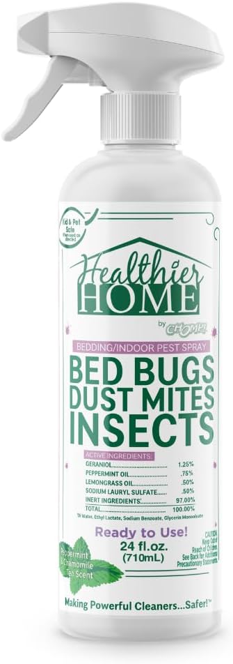 CHOMP! Insect and Pest Control Spray, 24 Ounces, Indoor and Outdoor Use, Plant-Based Formula Ants, Bed Bugs, Dust Mites Spiders, Made with Peppermint, Lemongrass, Geraniol