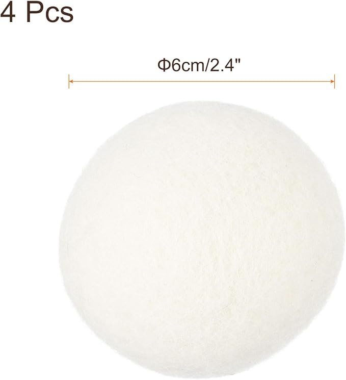uxcell 4 Pcs Wool Dryer Balls, 2.4 Inches Wool Laundry Dryer Balls for Reducing Clothing Static and Wrinkles, White