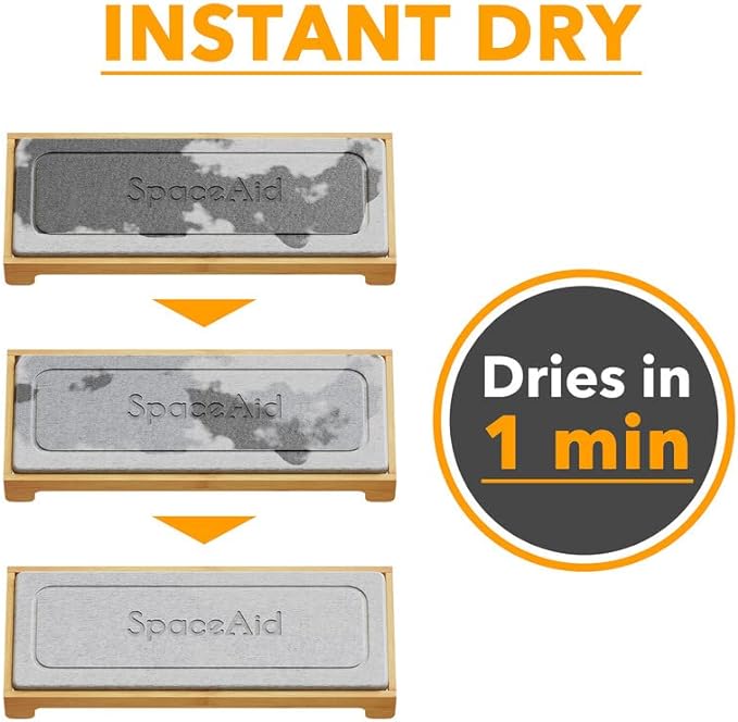 SpaceAid DryingNeat Instant Dry Sink Caddy Organizers, Kitchen Sponge Soap Holder Dispenser, Countertop Fast Drying Counter Tray Rack (Bamboo, Gray)