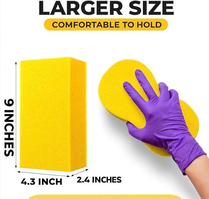 Multi-Purpose Sponges for Cleaning - Yellow 2 Pack, Large Sponges for Car Washing, Tile & Grout, All Purpose Cleaning
