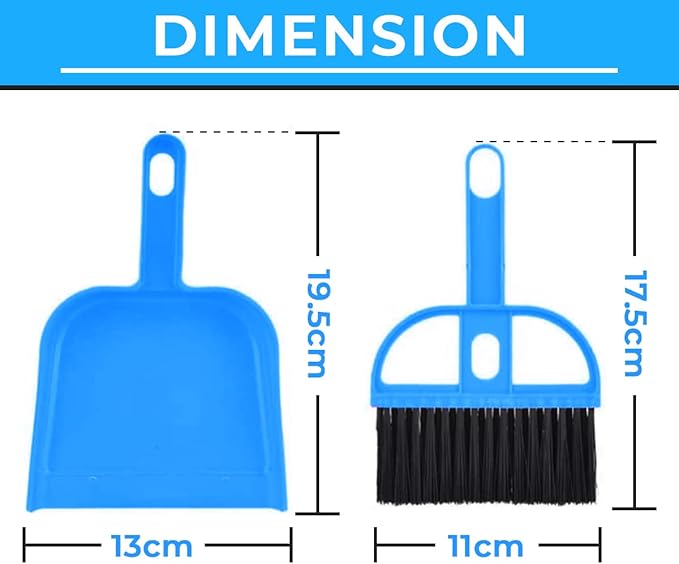 Mini Broom and Dustpan Set - Compact Cleaning Kit for Home, Car, Camping, Small Spaces, Pet Cleanup, and Travel - Durable Small Broom and Dustpan Set Mini - Sky Blue Broom