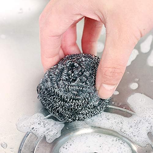 TopHomer 6 Pcs Stainless Steel Wire Balls Scrubbing Scouring Pad for Removing Heavy Dirty Home Cleaning Tools Easy to Clean