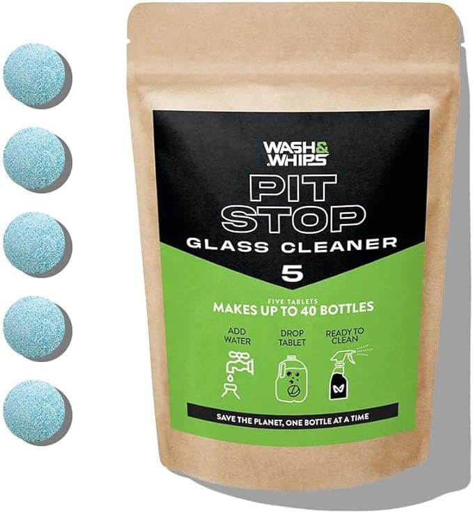 WASH&WHIPS Window/Glass Cleaner Refill Tablets - 100ct (Makes 100 Gal) - Streak-Free, Cleans Glasses, Windows, Windshields - Car, Office, Home & Kitchen
