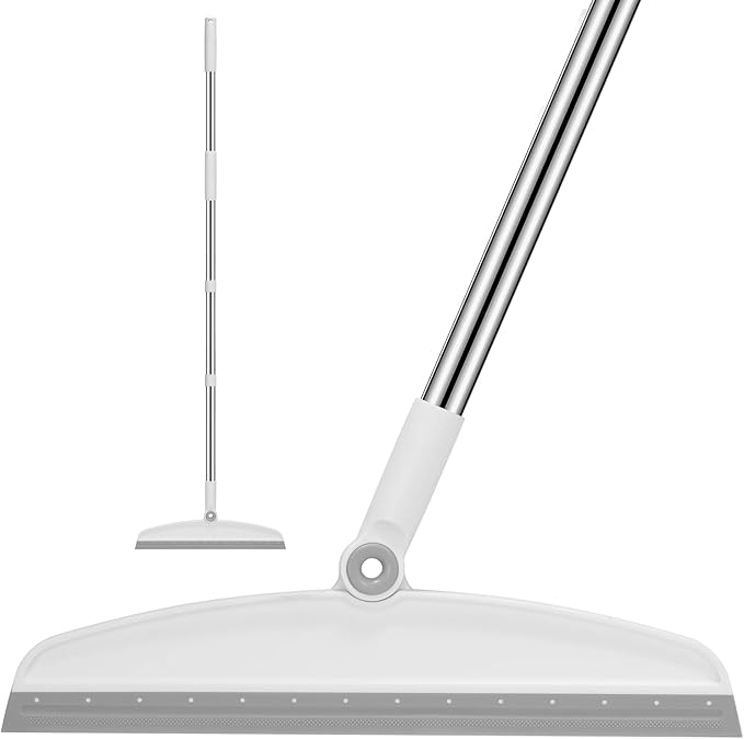 NACENA Silicone Floor Squeegee, 54-in Adjustable Long Handle Multifunction Silicone Broom, Sweep and Scrape 2 in 1 Household Cleaning Broom for Floor, Deck, Bathroom, Kitchen, Pet Hair, Glass, White