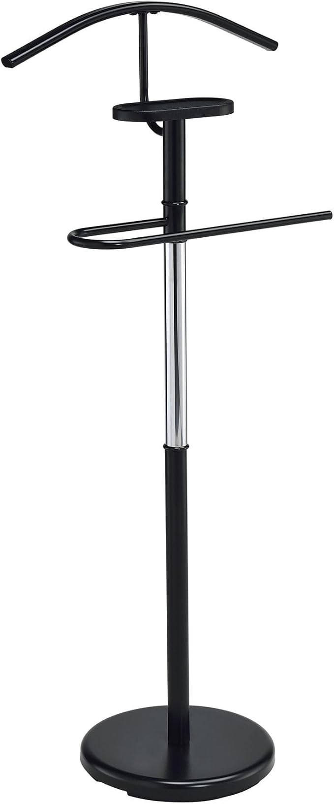 Kings Brand Furniture Luca Valet Stand – Black/Chrome Metal Freestanding Suit Rack and Clothes Organizer with Clothing Bar, Trouser/Tie Holder & Accessory Tray, Modern Design for Bedroom, Closet