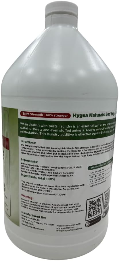 Hygea Natural Extra Strength Lice & Bed Bug Laundry Additive - Gentle, Odorless, and Stain-Free Liquid Laundry Treatment - Child and Pet Friendly - Laundry at Any Water Temperature (1 Gallon)