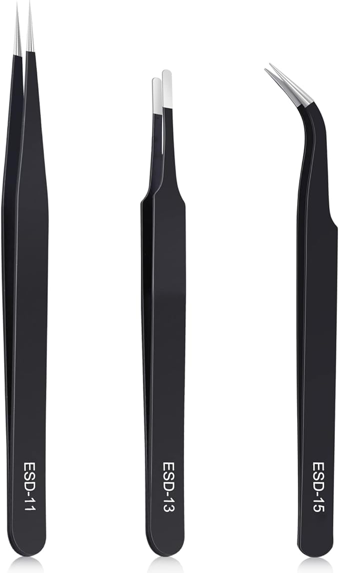 3PCS Precision Tweezers Set, Upgraded Anti-Static Stainless Steel of Tweezers, for Electronics, Soldering, Laboratory Work, Jewelry-Making, Model, Craft