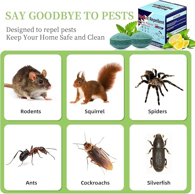 Mouse Rodent Repellent, Peppermint Lemon Mice Repellent for Squirrel Rats Spider Pests, Natural Repellent for Kitchen, Warehouse, Car, Indoor, Outdoor, Safe for Pets & Family
