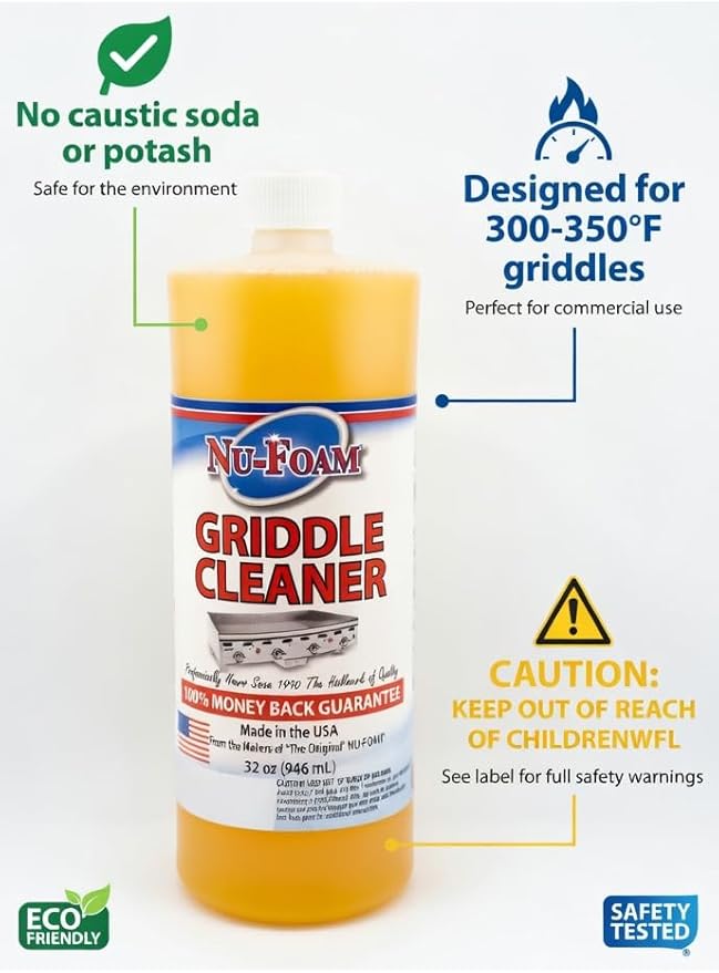 Nu-Foam Griddle Cleaner, Professional Flat Top Cleaning Liquid, 32 oz, for Commercial Griddles (6)
