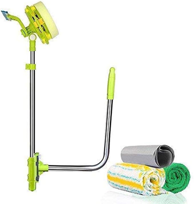 Window Cleaning Tool U Shaped Window Cleaner for External Window Washer with Telescopic Pole, Angle Adjustable Sponge Head and Squeegees