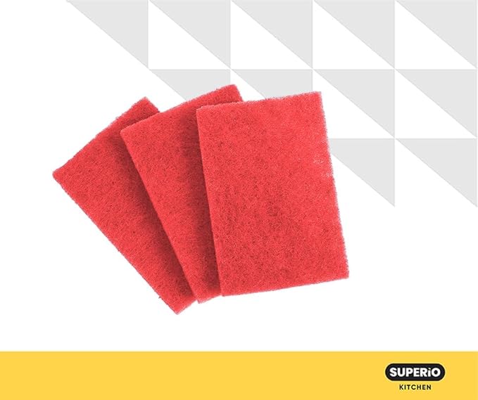 Scouring Pad Non-Scratching Scrubber Non-Scratch Cleaning Scrub Pads Heavy Duty Scouring Pad Reusable Kitchen Scrubbing Pad Pack of 30 Red, by Superio