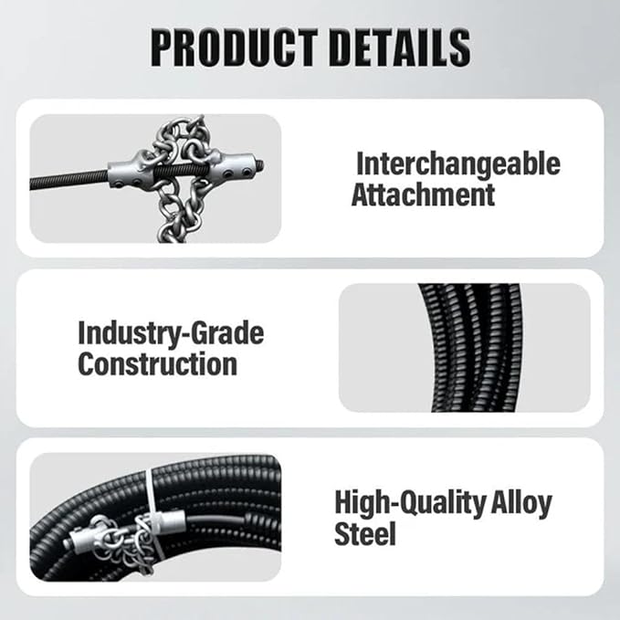 Drain Cleaning Cable for Bathrooms, 2026New Sewer Descaling Chain, 8mm (1/4") Heavy Duty Drain Clog Remover Tools, Flexible Push Snake Cable for PVC Pipes, Toilets (5Meter)
