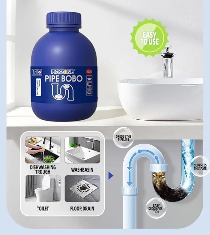 Pipe Bobo Drain Cleaner, Drain Clog Remover, Sink and D-rain Cleaner, Professional Strength Pipe Dredging Formula for Kitchen Sinks, Shower Drains, Tubs, Dissolves Blockages (2Pcs)