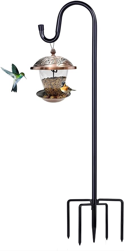 Shepherd Hooks for Outdoor, 1 Pack 46 Inch Bird Feeder Pole with 5 Prongs Base for Hanging Lantern, Hummingbird Feeder, Lightweight Plant, Shepherds Hook for Bird Feeders for Outside