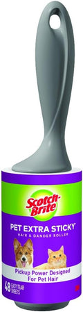 Scotch-Brite Pet Hair Pickup Extra Sticky Lint Roller, 50% Stickier, Fur & Fluff Remover for Clothes, Couches, Dog Beds & Car Seats, 4 in x 22.5 ft, 48 Sheets