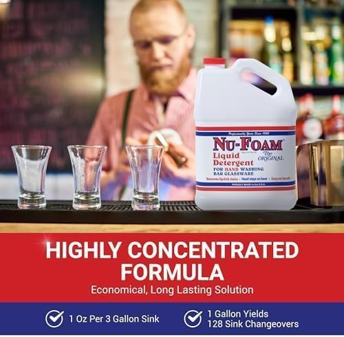 Nu-Foam Low Low Suds Liquid Detergent for Bar Glassware - Original Streak-Free Solution - Hand Washing Bar, Tavern, Brewery Supplies - Concentrated - 1 Gallon (Pack of 2) (1 Gallon (Pack of 2))