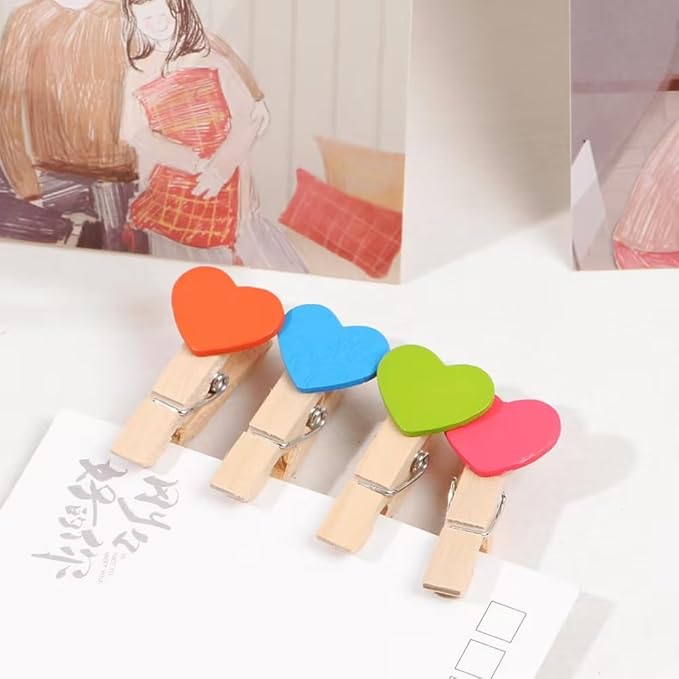 50 Pcs Mini Heart Wooden Clips Clothespins Photo Paper Peg Pin Craft Decoration Clips Laundry Storage Organization