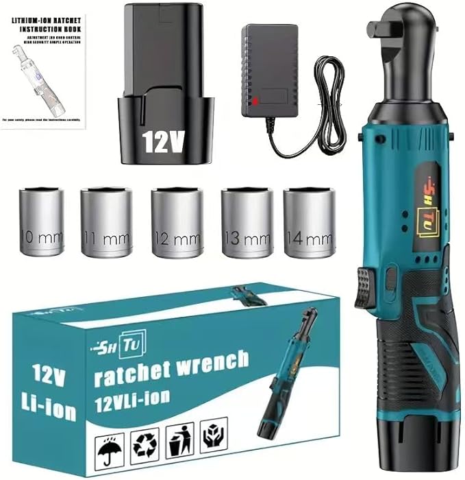 12V cordless ratchet kit, car repair screw and nut disassembly, with quick charger, suitable for home and car repair, is a holiday gift for men. (Battery*1)