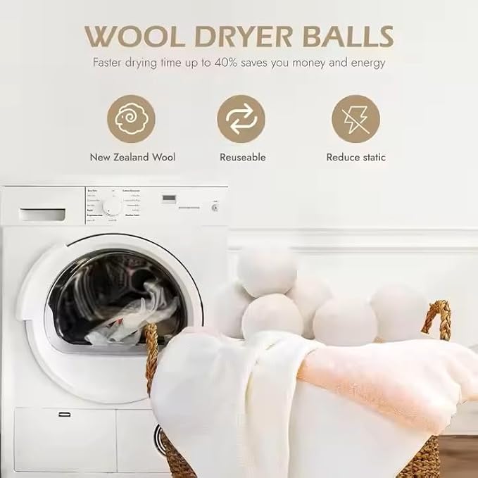 Organic Wool Dryer Balls: Eco-Friendly & Chemical-Free | Our Anti-Entanglement Reusable Balls Eliminate Wrinkle Static | 6-Pack XL Dryer Balls for Laundry is Made with New Zealand Wool (Cat)