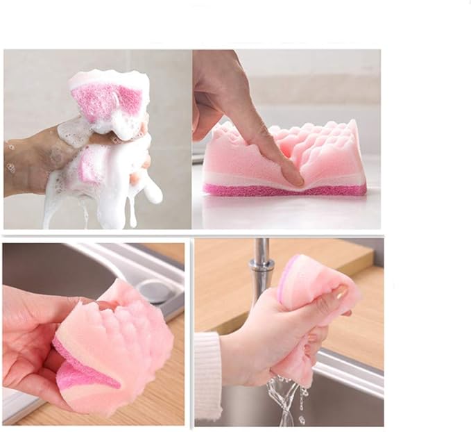 Yellow Pink Colors Multi-Functional Sponges Non-Scratch Scrub Sponges Household Kitchen Cleaning Sponges Durable Scouring Pads,Pack of 4