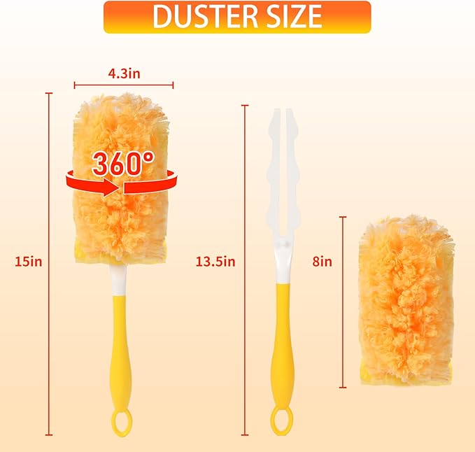 360° Heavy Duty Duster Refills for Swiffer Dusters, Multi-Surface Larger Size Duster with 4X Microfibers, Disposable Duster Refills Kit for Cleaning, Unscented, 18 Pack & 1 Handle