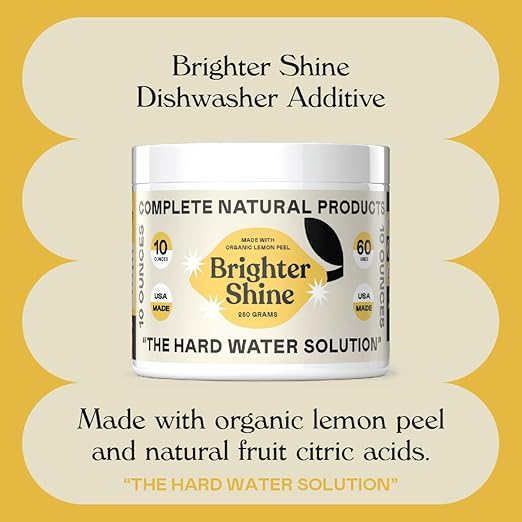 Brighter Shine Dish Washer Cleaner Powder - 60 Uses All-Natural Lemon Citric Acid Dishwasher Cleaner Additive, Hard Water Spot Remover, Odor Eliminator for Appliances, Concentrated Formula, Made USA