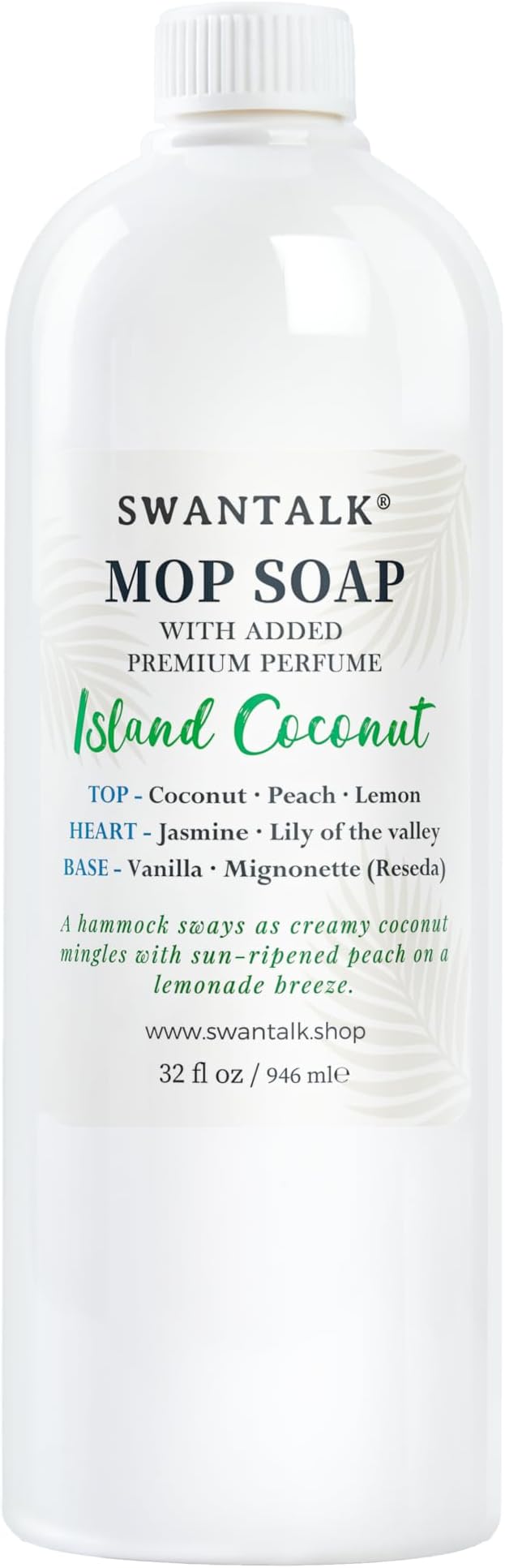 Mop Soap with Long Lasting Premium Perfume, 4X Concentrated Floor Cleaner, Multi Surface Solution for Hardwood, Tile, LVP, Laminate, Pet Friendly, 32 fl oz (Island Coconut)