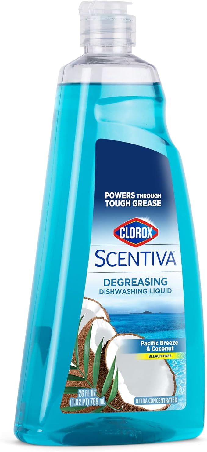Clorox Scentiva Liquid Dish Soap, Pacific Breeze & Coconut Scent - Dishwashing Detergent Cuts Through Grease - A Powerful Clean You Can Trust, 26 Fl Oz