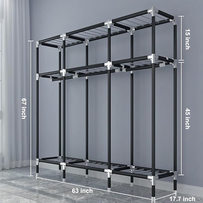 Portable Wardrobe for Hanging Clothes, 67" x 17.7" x 63‘’Covered Portable Wardrobe withWardrobe with Alloy Steel Connectors, Non-Woven Cover, Large Storage Capacity, Suitable for Bedrooms