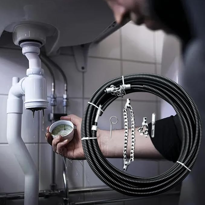 Drain Cleaning Cable for Bathrooms, 2026New Sewer Descaling Chain, 8mm (1/4") Heavy Duty Drain Clog Remover Tools, Flexible Push Snake Cable for PVC Pipes, Toilets (Double chain)