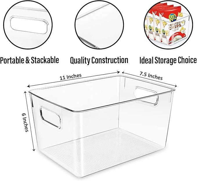 Clear storage organizer bins, Kitchen Cabinet Organizers and Storage Baskets Pantry Fridge Containers for Organizing Cabinet Organization Perfect for, Foods, Snacks, Chips, Vitamin, Spices, Makeup