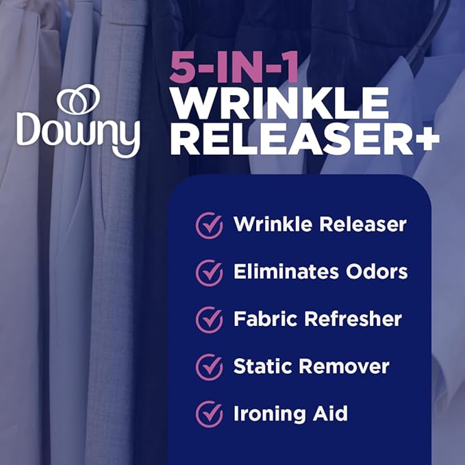 Downy Wrinkle Releaser Spray, Travel Size Spray + 16.9 Fl Oz Pack of 2, All In One Formula, Removes Wrinkles, Static and Odors, Light Fresh Scent