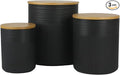 10 Strawberry Street Luca Matte Black Embossed Ceramic Kitchen Canister Set, Set of 3, Bamboo Lids