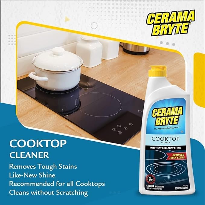 Cerama Bryte Removes Tough Stains Cooktop and Stove Top Cleaner for Glass - Ceramic Surfaces, 1-28 oz