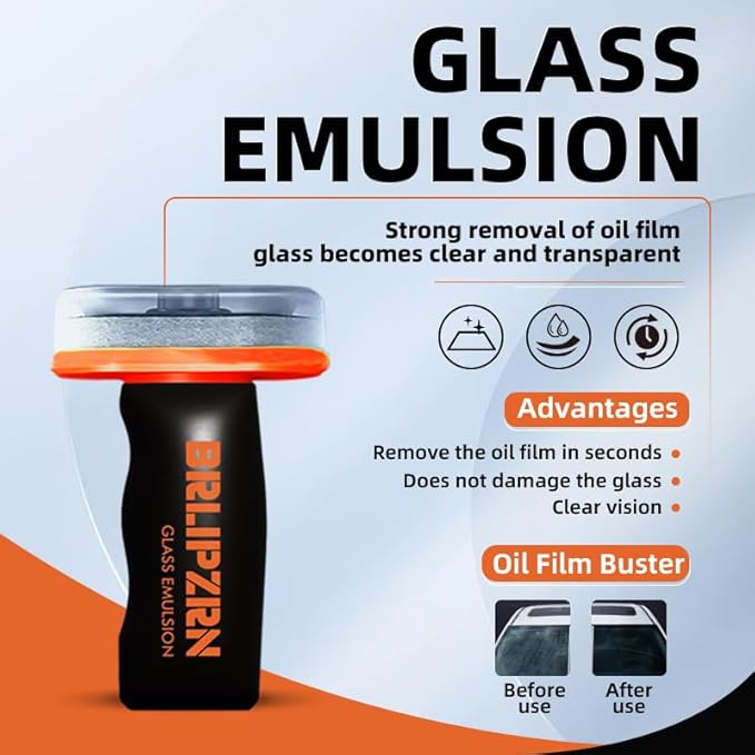 Glass Oil Film Remover for Car, Roll-On Glass Compound with Cleaning Board, Removes Oil Film, Improve Windshield Clarity for Safe Driving 2pcs