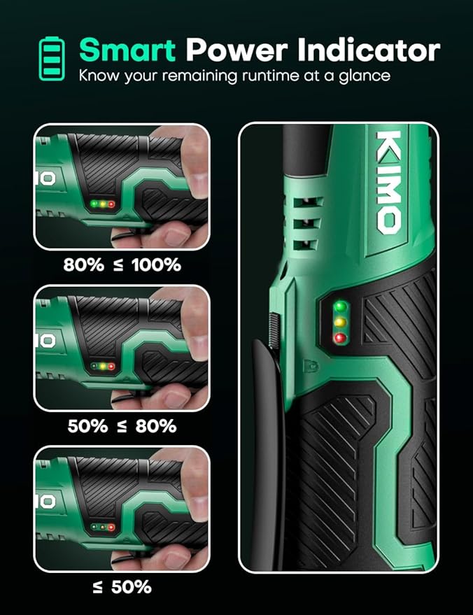 KIMO Cordless Electric Ratchet Wrench Set, 40Ft-lbs, 400RPM, 12V Cordless Ratchet Wrench 3/8" w/ 60-Min Charger, 7Sockets, 1/4" Adapter, Forward/Reverse Switch, 2.0Ah Battery, Variable Speed Trigger