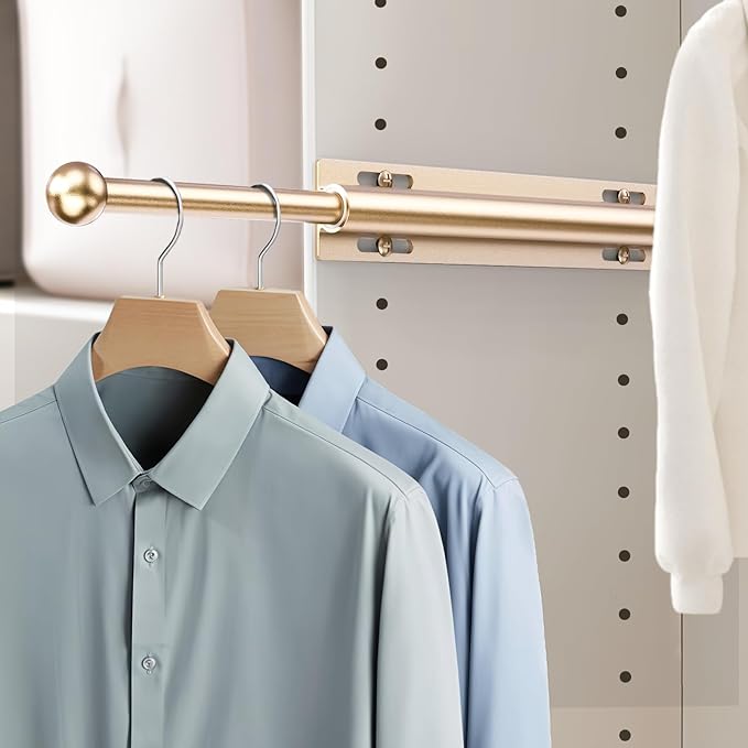 Supforce 16.5" Valet Rod for Closet Pull Out, Retractable Slide Out Valet Rod Closet Organization, Aluminum Valet Clothing Hanger Rods Perfect for Suits, Dresses & Freshly Pressed Clothes, Gold