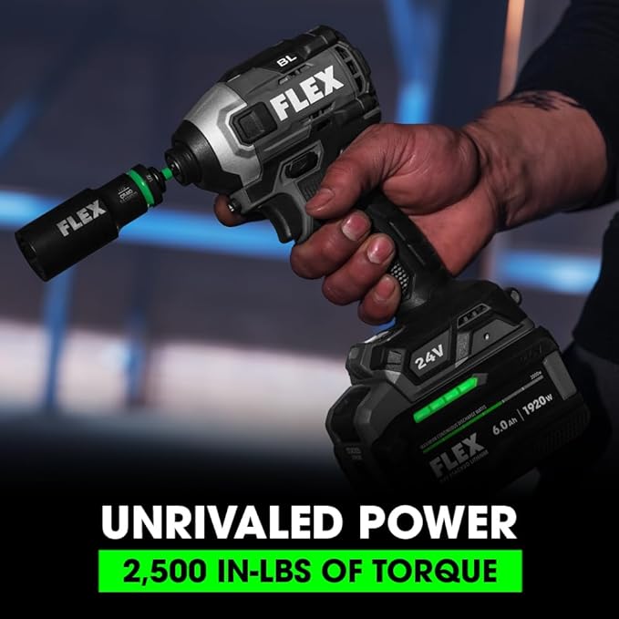 FLEX 24V Brushless Cordless 4-Tool Combo Kit: Hammer Drill, Hex Impact Driver, Circular Saw, Work Light with 3.5Ah, 6.0Ah Stacked Lithium Batteries and 280W Rapid Charger - FXM403-2G