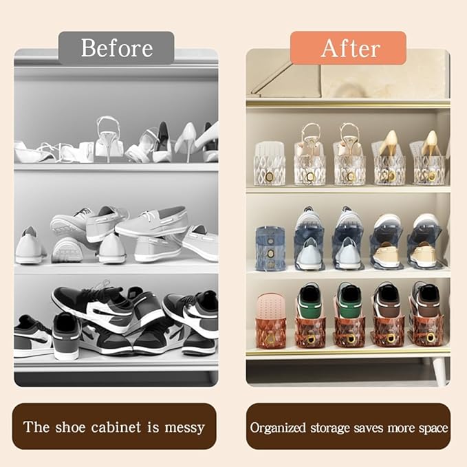 Shoe Slots Organizer, Adjustable 10 Pack Shoe Stacker for Closet Storage, Clear Double Layer Space Saver, Durable and Stackable Shoe Holder for Sneakers Heels and Flat