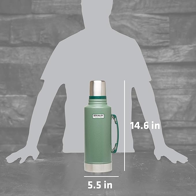 Stanley Heritage Classic Vacuum Bottle with Handle 2.0 qt | Wide Mouth with Leakproof Cup Lid | Keep Drinks Hot Cold for Travel-| Insulated Stainless Steel -| BPA-Free-| Hammertone Green,(Pack of 4)