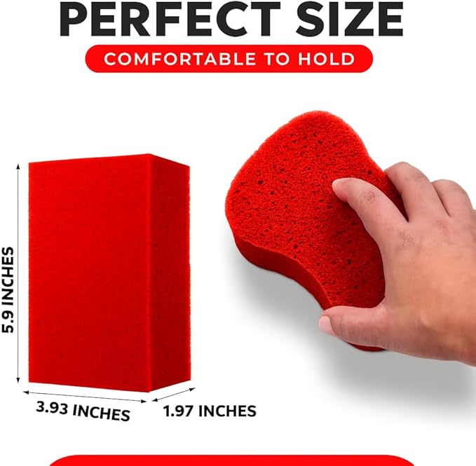 Multi-Purpose Sponges for Cleaning - Red 2 Pack, Large Sponges for Car Washing, Tile & Grout, All Purpose Cleaning