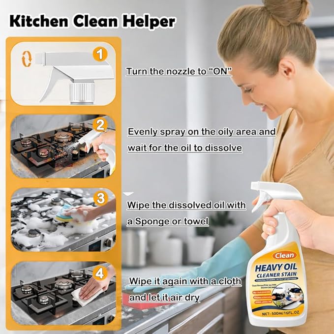 Heavy Oil Cleaner Stain, Stainless Steel Cleaner, Kitchen Appliances Cleaning Spray Remove Oil Dirt, Grime, and Grease for Oven, Microwave, stove top Cleaning Heavy-Duty Degreaser-16Fl.Oz