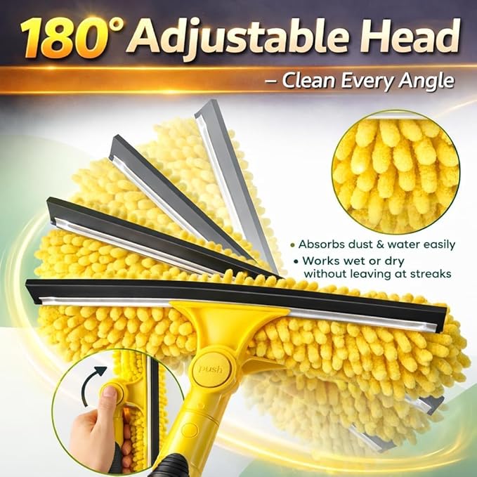 30FT High Reach Window Squeegee with Extension Pole, 2 in 1 Window Washing Kit with 6-Stage Telescopic Pole & Rotatable Head, No-Ladder Window Cleaner for High Window, Solar Panel, RV & Outdoor Glass