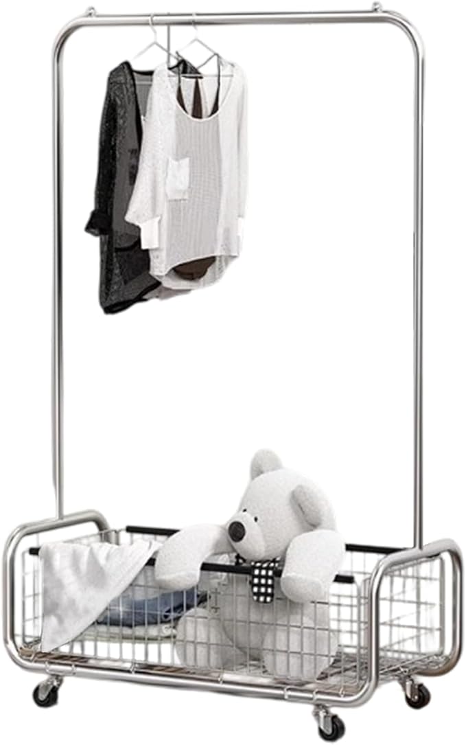 AUGMIRR Garment Rack With Storage Baskets,Clothing Rack for Hanging Clothes, Multi-functional Bedroom Clothes Rack with Wheels for Bedroom, Living Room, Easy Assembly (40inch lenght)