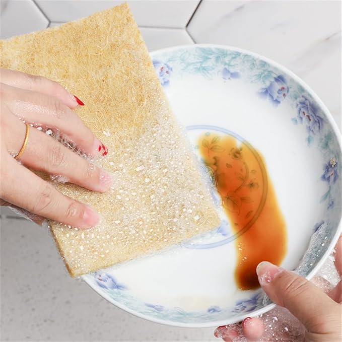 Natural Scouring Pads Biodegradable Scrubbing Pads for Kitchen Cleaning, Dishes, and Pots - Sisal hemp Fiber Scrub Pads for Dishes - Non Scratch Scouring Pads for Pots and Pans (10 Pack)