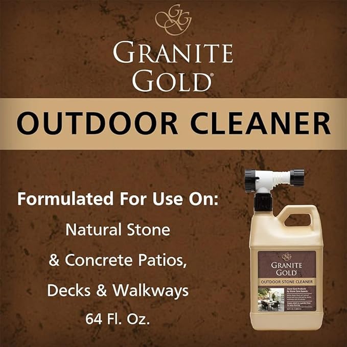 Granite Gold Outdoor Stone & Concrete Cleaner, Deep Cleans Patios, Decks, Driveways, & Walkways, Safe for Plants, Pets, & Home Exteriors, Garden Hose Attachment Included for Easy Cleaning, 64 Fl Oz