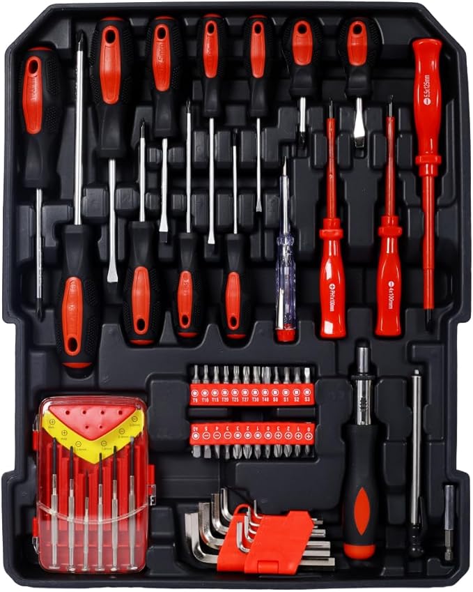 Home Repair Tool Set Kit, Luxebough Mechanics Tool Set with Rolling Tool Box, 4 Drawer Toolbox Storage Case, General Household Tool Kit for Maintenance, Garden, Homeowner, Handyman (970 PCS)