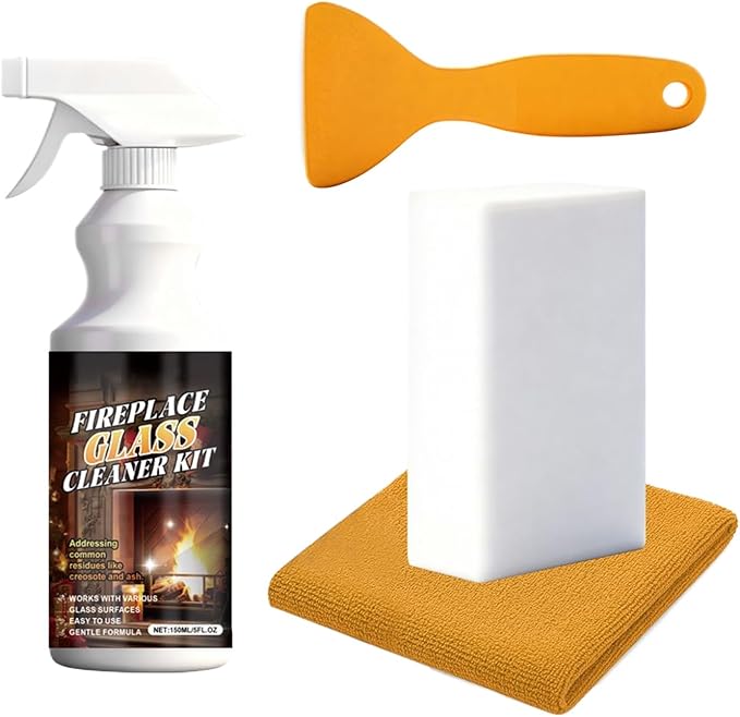 Fireplace Glass Cleaner - Heavy Duty Cleaning Agent, Hearth Cleanes for Glasses Surfaces, Fireplace Cleaner with 150ml Bottle, Cleaning Solution, Glass Cleaners for Steel Grates, Screens, Brick, Tile